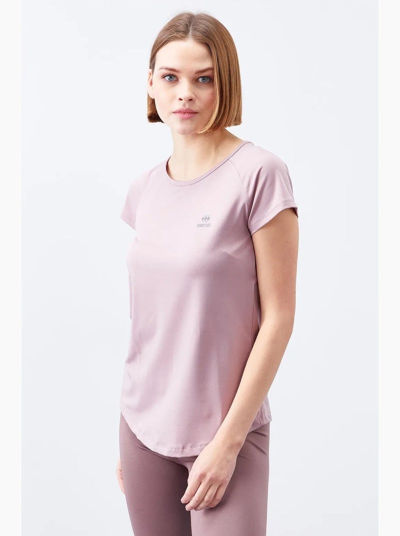 T-shirt femme à manches courtes et col rond tommy Mauve - Kiabi