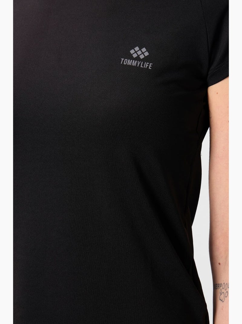 T-shirt femme à manches courtes et col rond tommy Noir - Kiabi