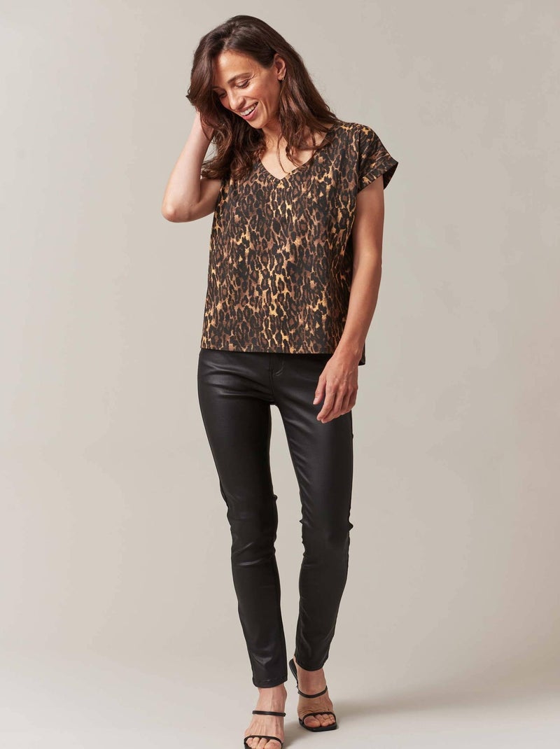 T-shirt femme à manches courtes et motif léopard 'Deeluxe' Noir - Kiabi