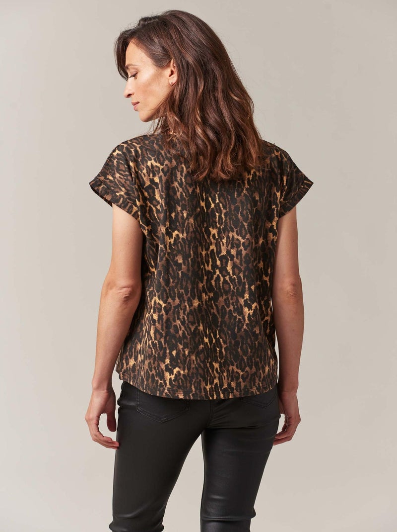 T-shirt femme à manches courtes et motif léopard 'Deeluxe' Noir - Kiabi