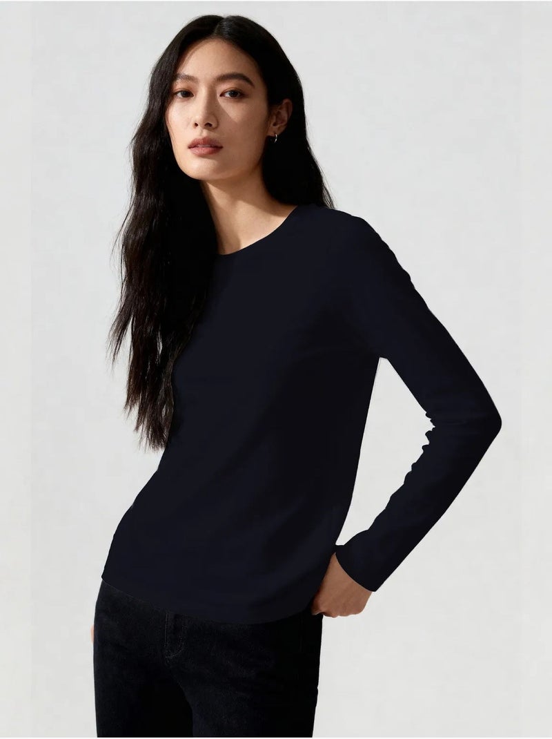 T-shirt femme à manches longues et col rond tommy Gris clair - Kiabi