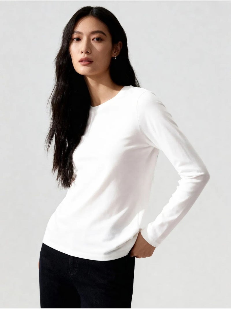 T-shirt femme à manches longues et col rond tommy Gris clair - Kiabi