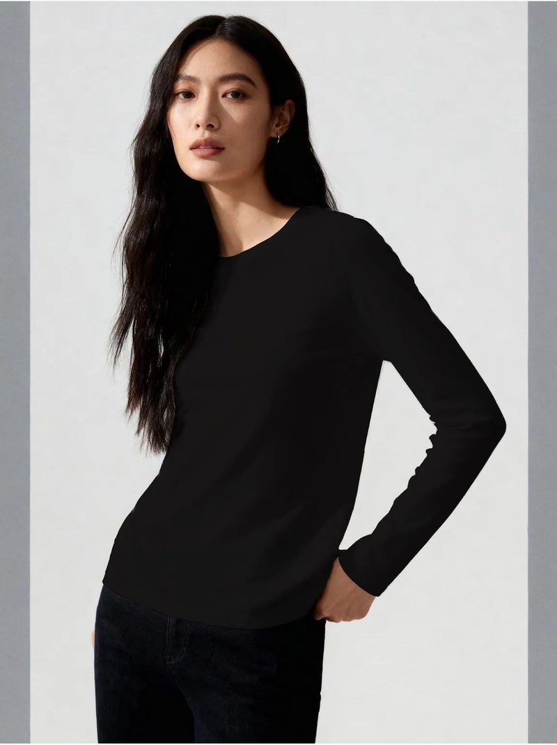 T-shirt femme à manches longues et col rond tommy Gris Noir - Kiabi