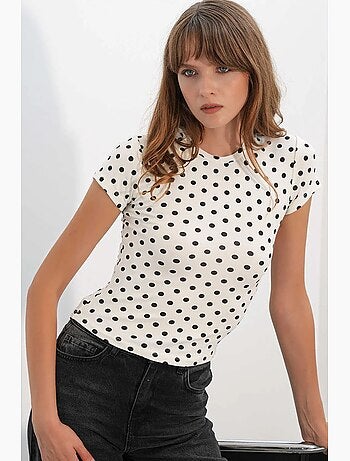 T-shirt femme à pois col rond coupe slim bdart