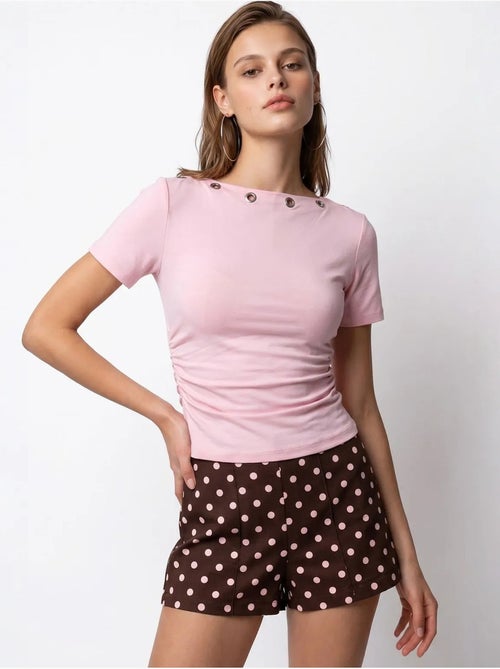 T-shirt femme ajusté à col bateau mixray - Kiabi T-shirt femme ajusté à col bateau mixray - Kiabi
