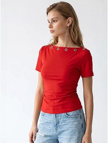 T-shirt femme ajusté à col bateau mixray