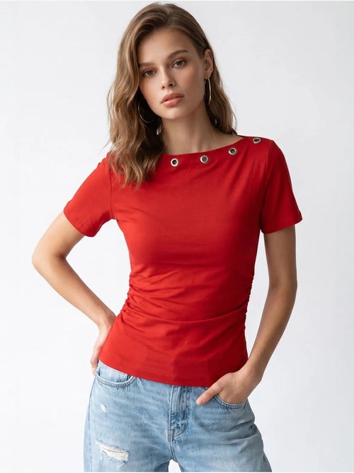T-shirt femme ajusté à col bateau mixray - Kiabi T-shirt femme ajusté à col bateau mixray - Kiabi