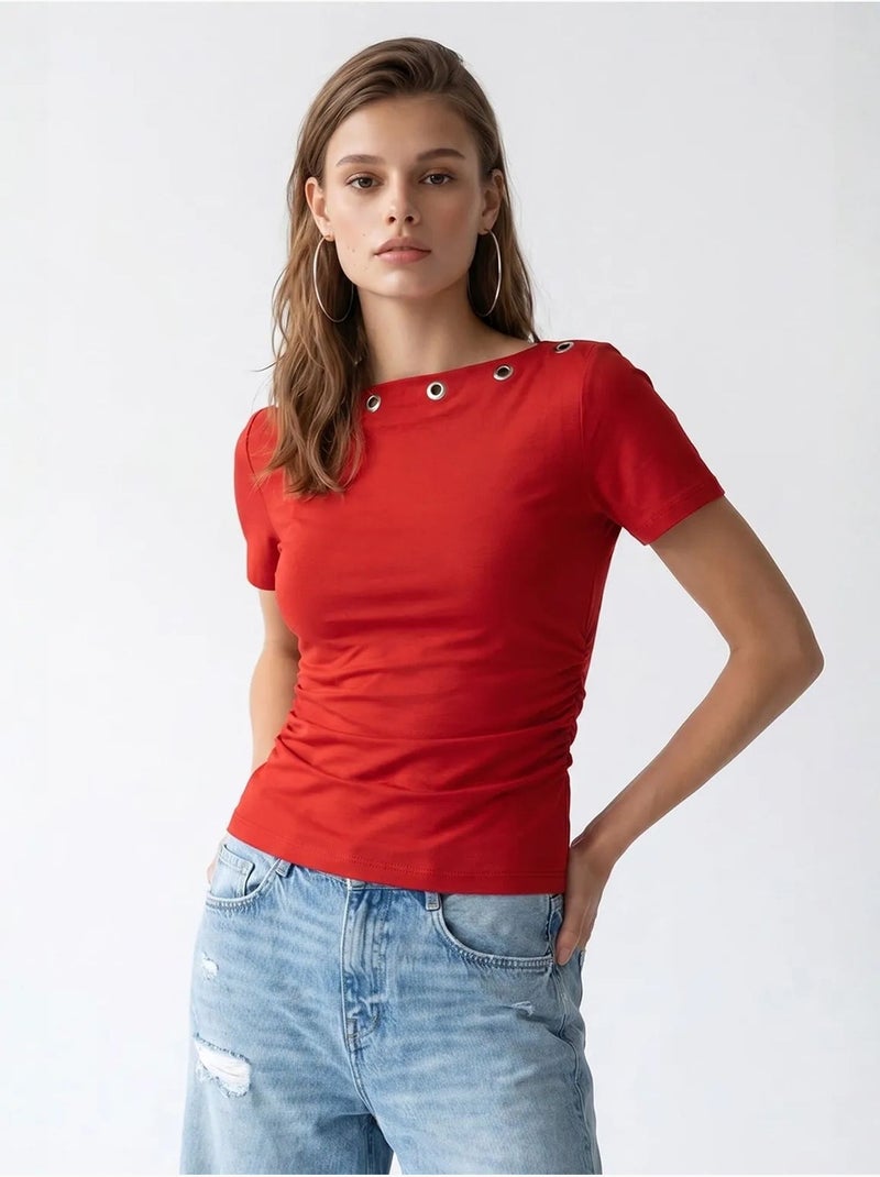 T-shirt femme ajusté à col bateau mixray Rouge - Kiabi