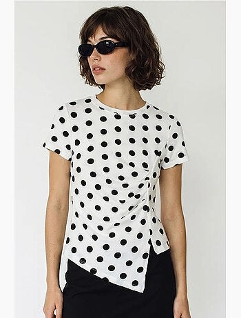 T-shirt femme ajusté à pois, col rond lucci