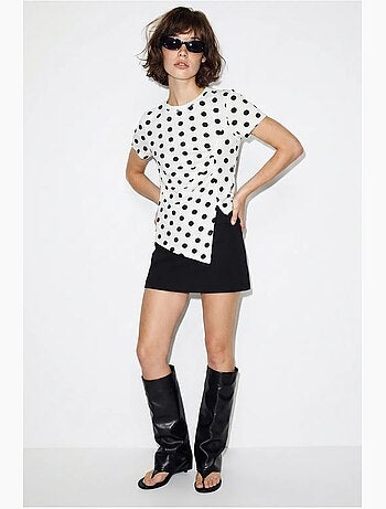 T-shirt femme ajusté à pois, col rond lucci
