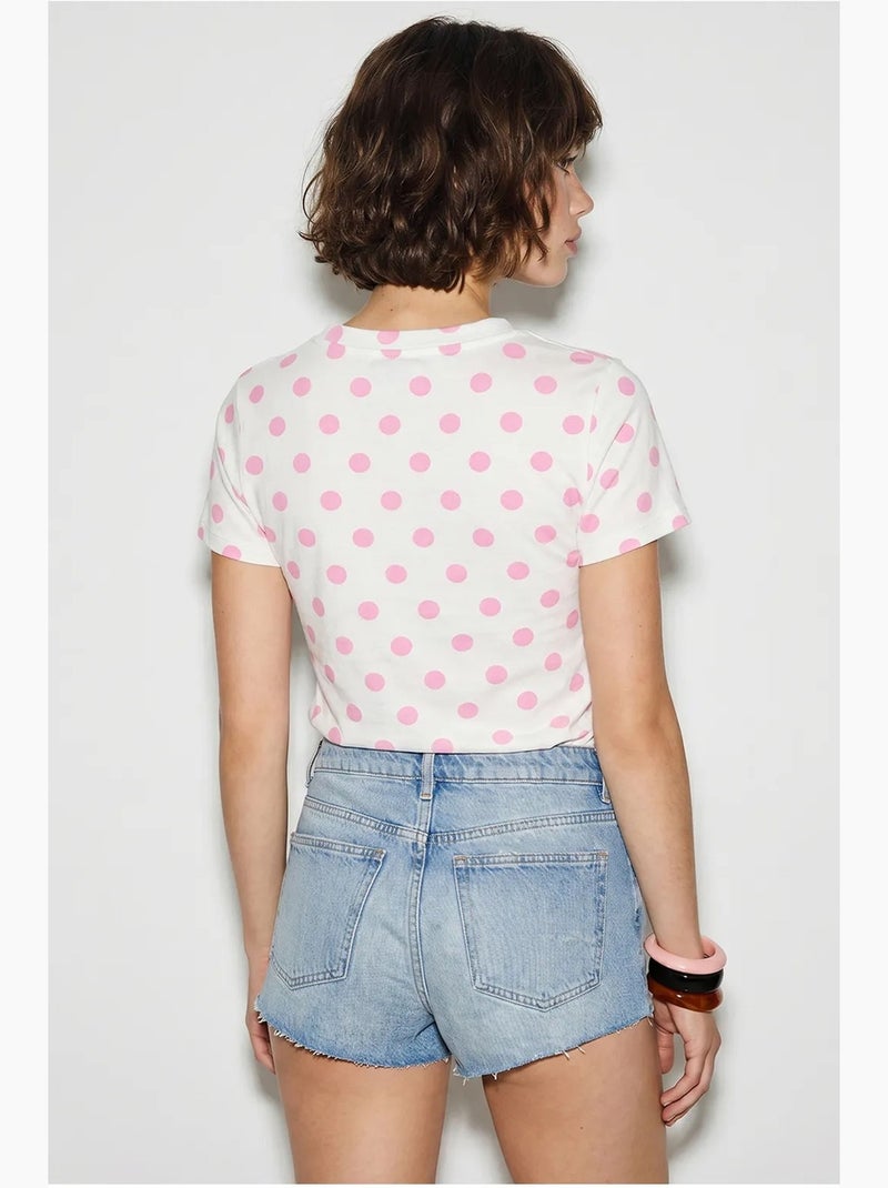 T-shirt femme ajusté à pois, col rond lucci Rose pâle - Kiabi