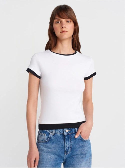 T-shirt Femme Ajusté En Coton, Col Rond - Kiabi
