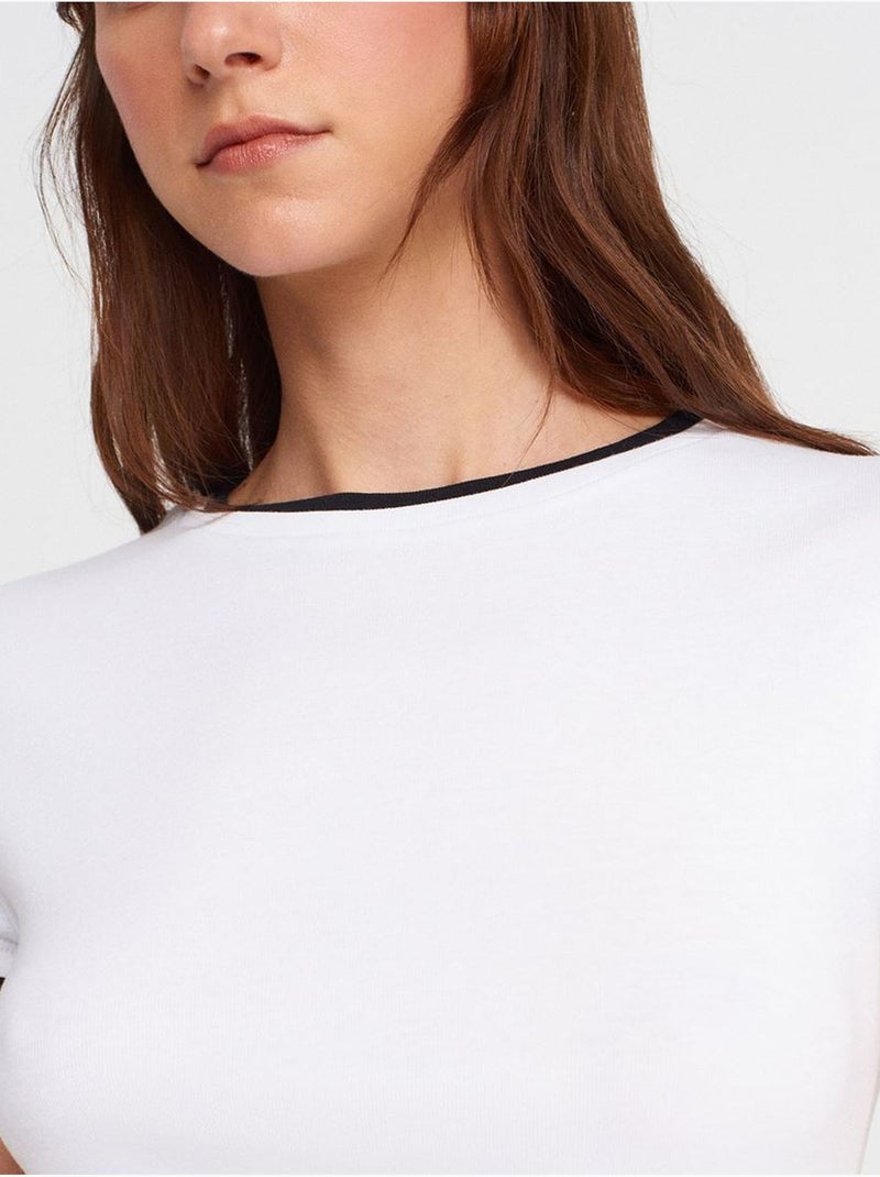 T-shirt Femme Ajusté En Coton, Col Rond Blanc - Kiabi