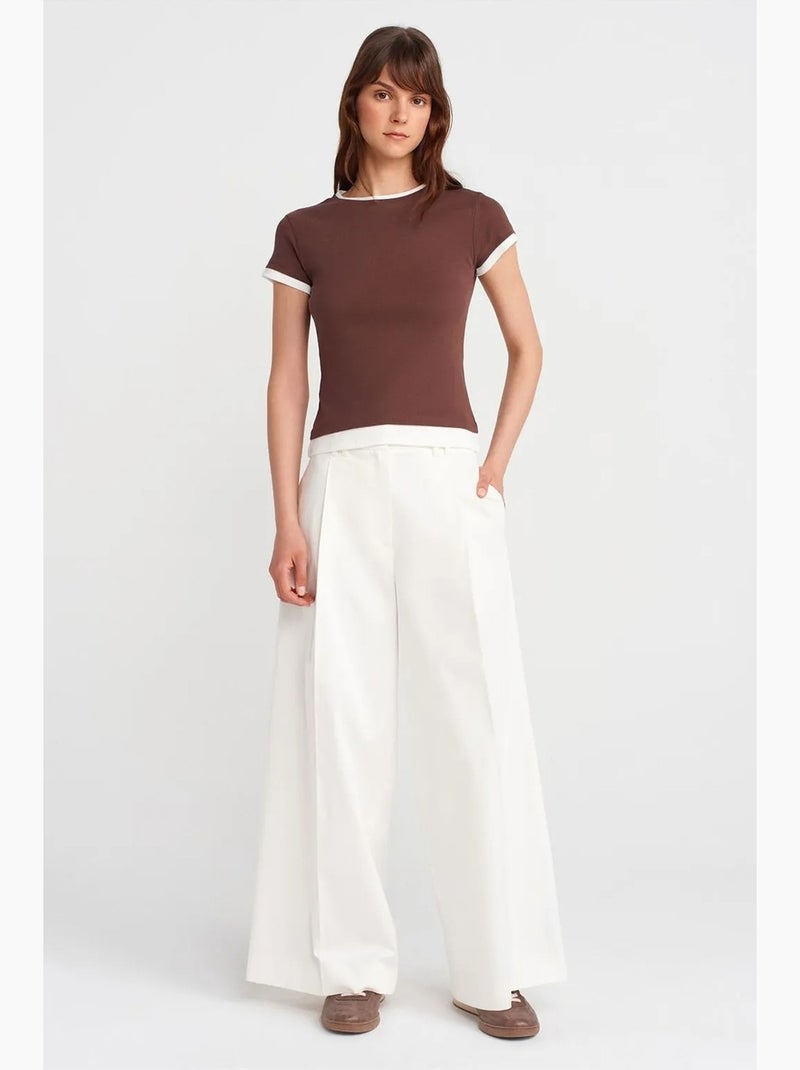 T-shirt femme ajusté en coton, col rond dilvin Marron - Kiabi
