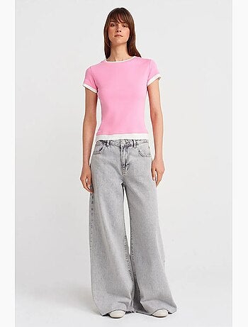 T-shirt femme ajusté en coton, col rond dilvin