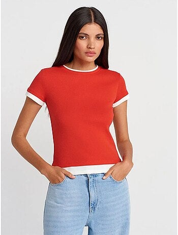 T-shirt Femme Ajusté En Coton, Col Rond