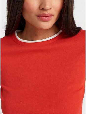 T-shirt Femme Ajusté En Coton, Col Rond