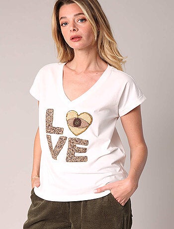 T-shirt femme avec broderie perle love 'deeluxe'