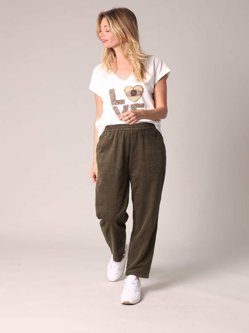 T-shirt femme avec broderie perle love 'deeluxe' Blanc - Kiabi