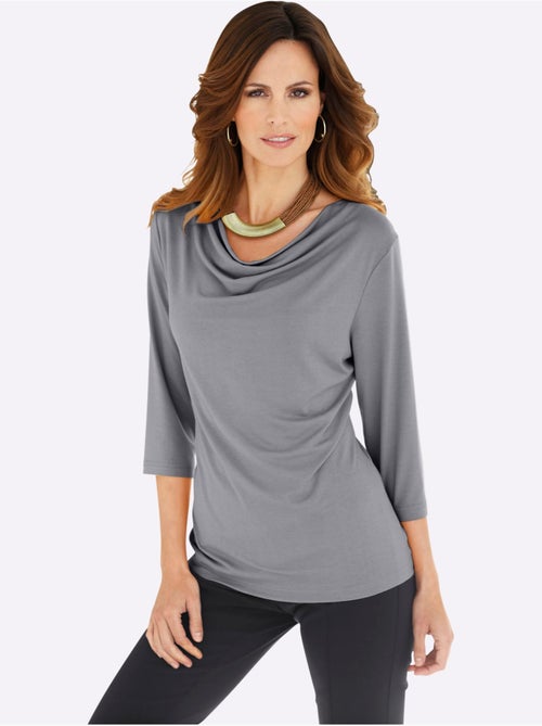 T shirt femme col bénitier et manches trois quarts fluide - Taille standard - Witt - Kiabi