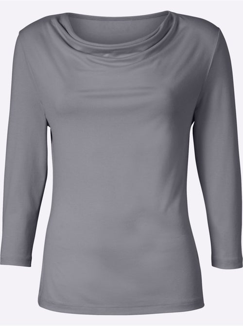 T shirt femme col bénitier et manches trois quarts fluide - Taille standard - Witt - Kiabi