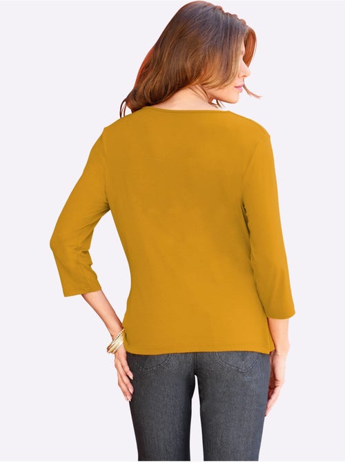 T shirt femme col bénitier et manches trois quarts tombant fluide - Taille standard - Witt - Kiabi