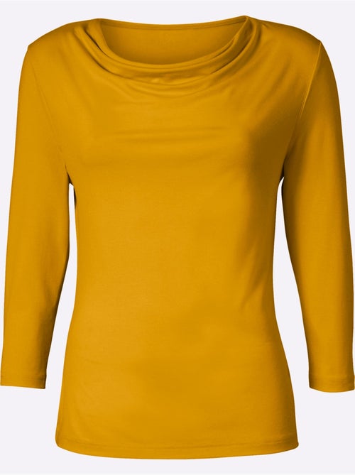 T shirt femme col bénitier et manches trois quarts tombant fluide - Taille standard - Witt - Kiabi