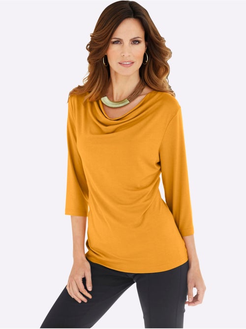 T shirt femme col bénitier et manches trois quarts tombant fluide - Taille standard - Witt - Kiabi