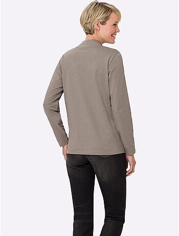 T-shirt femme col montant à boutons avec manches longues - taille standard - moda vilona