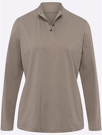T-shirt femme col montant à boutons avec manches longues - taille standard - moda vilona