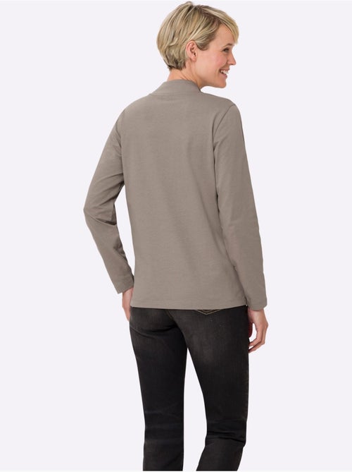 T-shirt femme col montant à boutons avec manches longues - taille standard - moda vilona - Kiabi