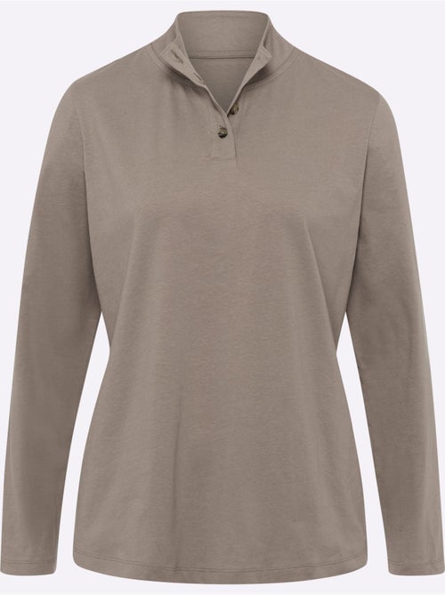 T-shirt femme col montant à boutons avec manches longues - taille standard - moda vilona - Kiabi