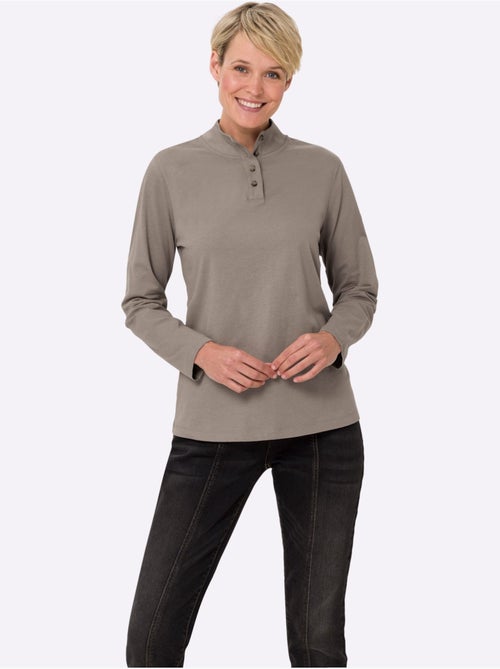 T-shirt femme col montant à boutons avec manches longues - taille standard - moda vilona - Kiabi