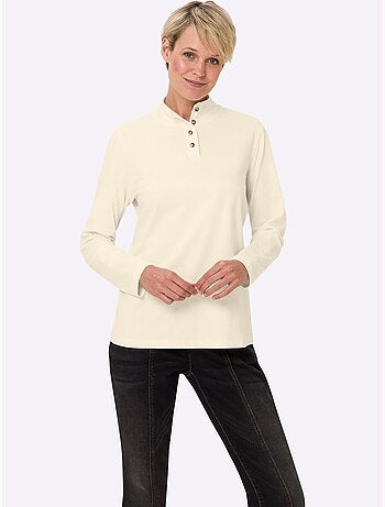 T-shirt femme col montant à boutons avec manches longues - taille standard - moda vilona
