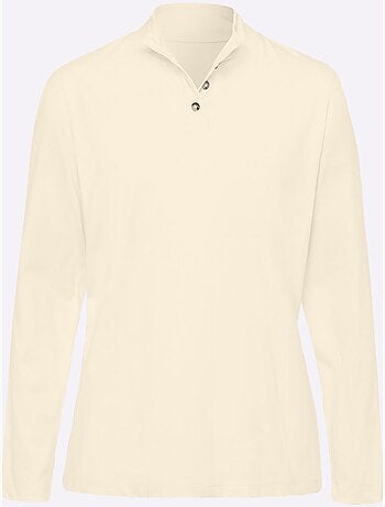 T-shirt femme col montant à boutons avec manches longues - taille standard - moda vilona