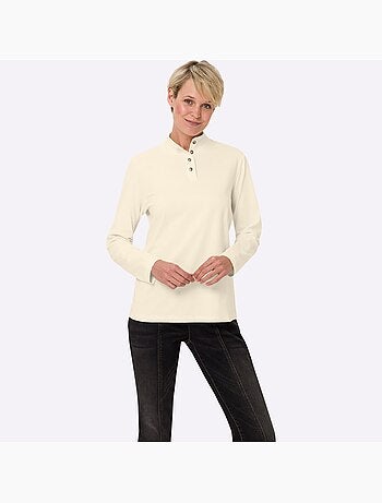 T-shirt femme col montant à boutons avec manches longues - taille standard - moda vilona