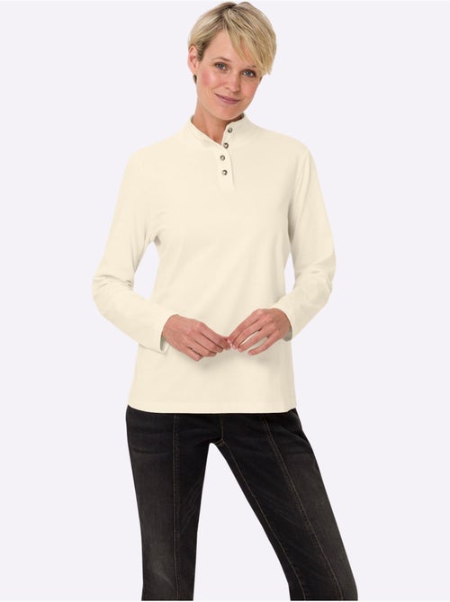 T-shirt femme col montant à boutons avec manches longues - taille standard - moda vilona - Kiabi