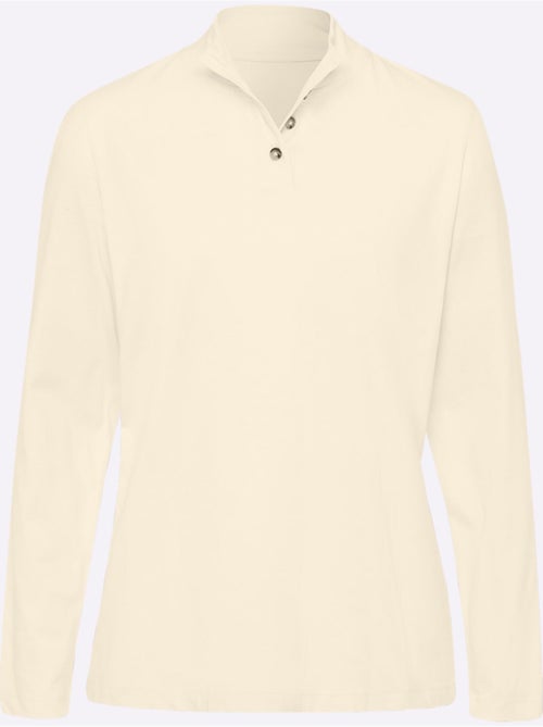 T-shirt femme col montant à boutons avec manches longues - taille standard - moda vilona - Kiabi