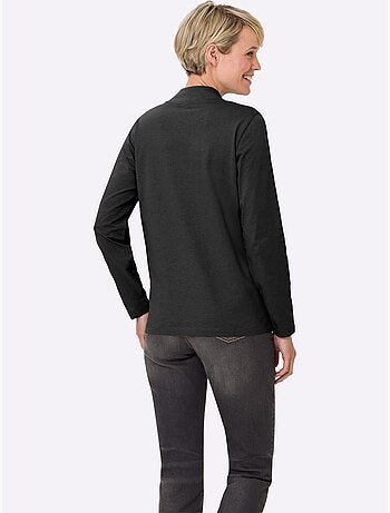 T-shirt femme col montant à boutons avec manches longues - taille standard - moda vilona