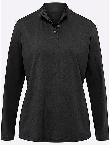 T-shirt femme col montant à boutons avec manches longues - taille standard - moda vilona