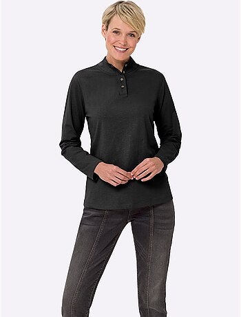 T-shirt femme col montant à boutons avec manches longues - taille standard - moda vilona