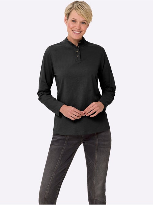 T-shirt femme col montant à boutons avec manches longues - taille standard - moda vilona - Kiabi