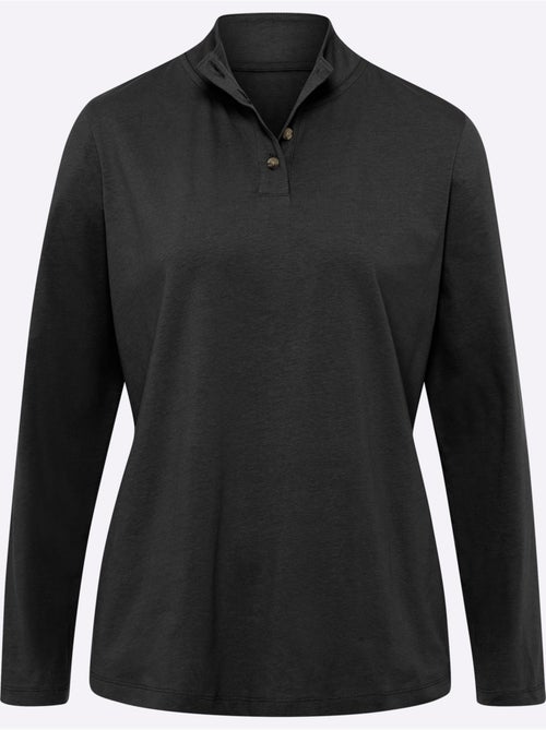 T-shirt femme col montant à boutons avec manches longues - taille standard - moda vilona - Kiabi