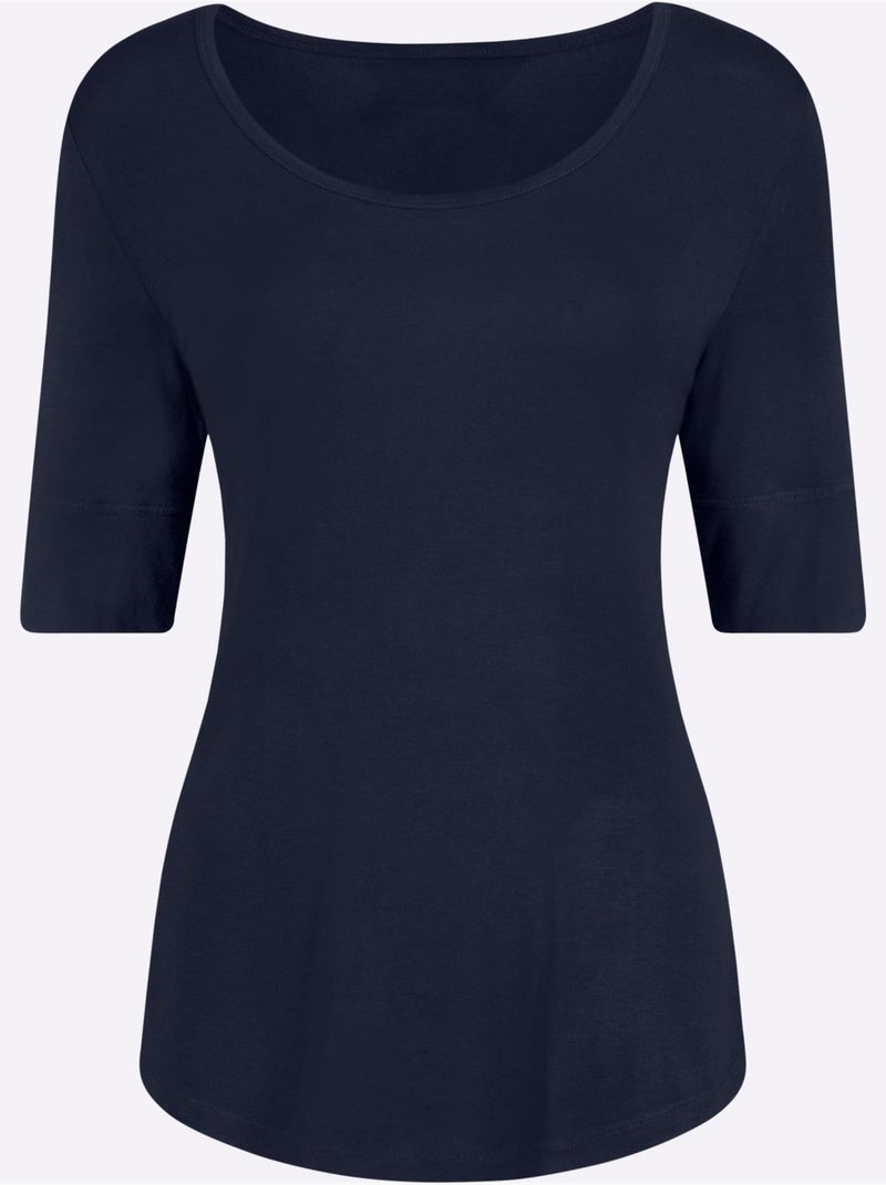 T shirt femme col rond et manches courtes - taille standard - witt Bleu marine - Kiabi
