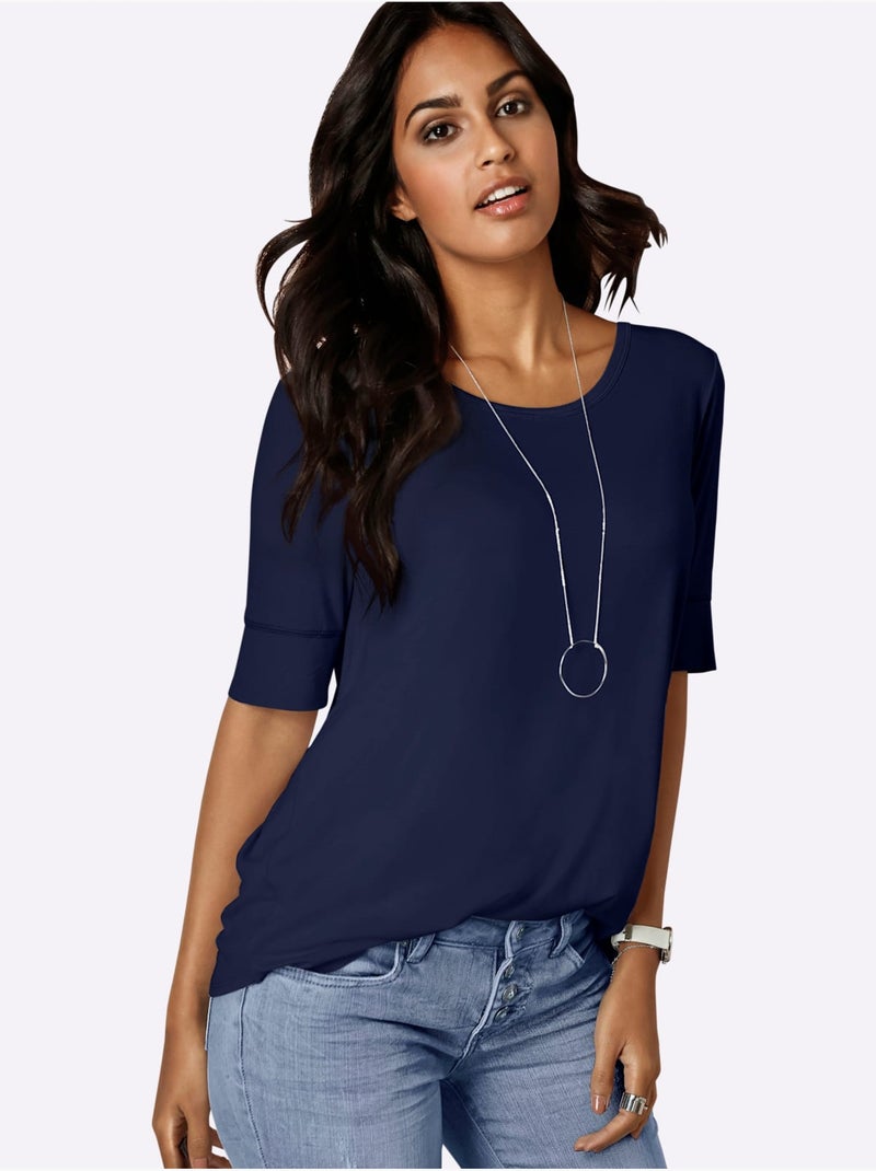 T shirt femme col rond et manches courtes - taille standard - witt Bleu marine - Kiabi