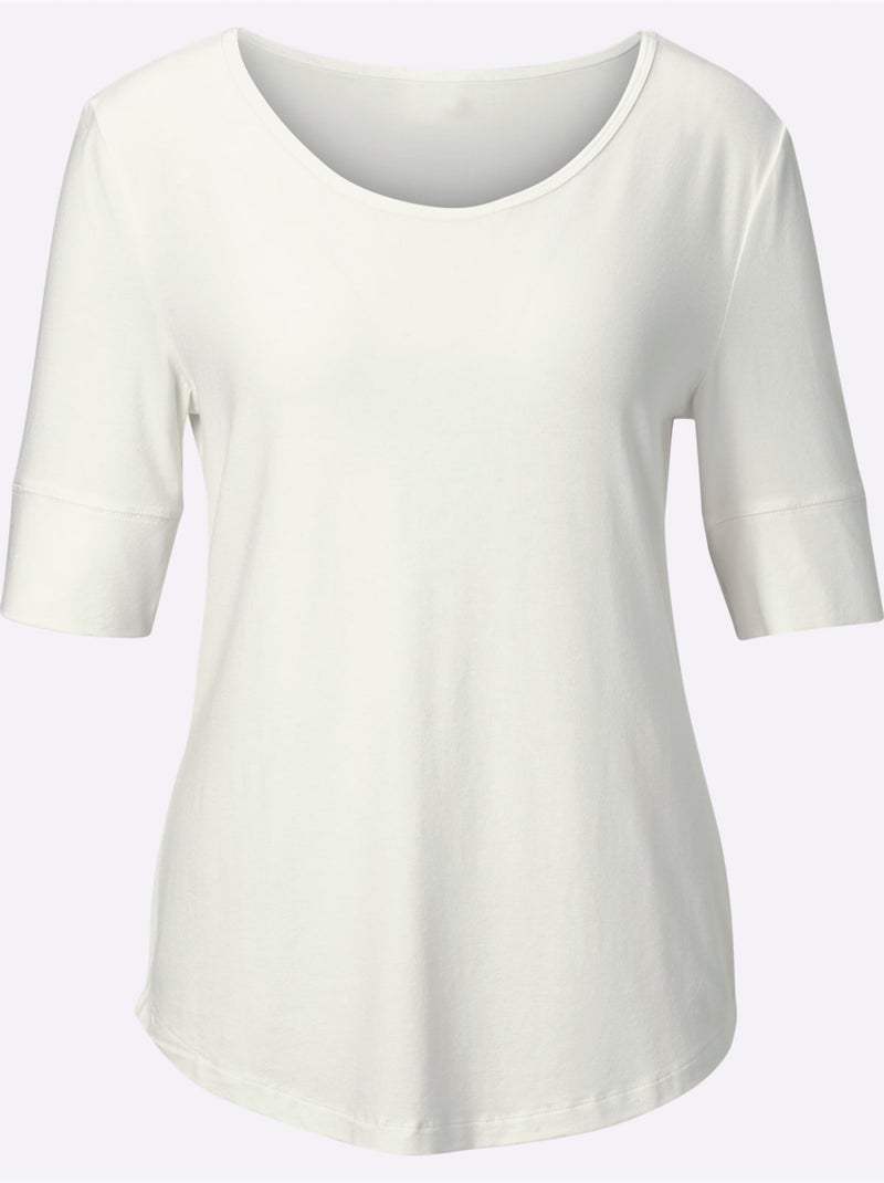 T shirt femme col rond et manches courtes - taille standard - witt Ecru - Kiabi