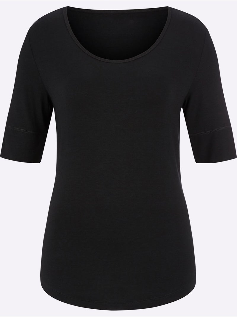 T shirt femme col rond et manches courtes - taille standard - witt Noir - Kiabi