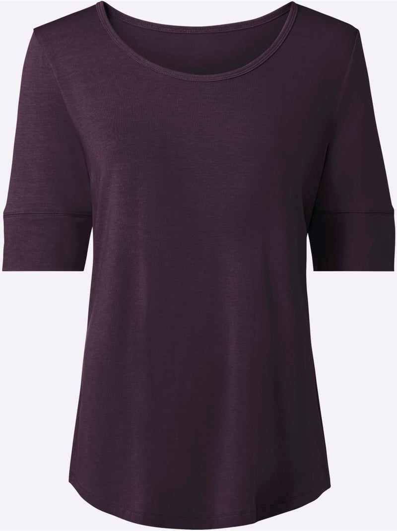 T shirt femme col rond et manches courtes - Taille standard - Witt Violet aubergine - Kiabi