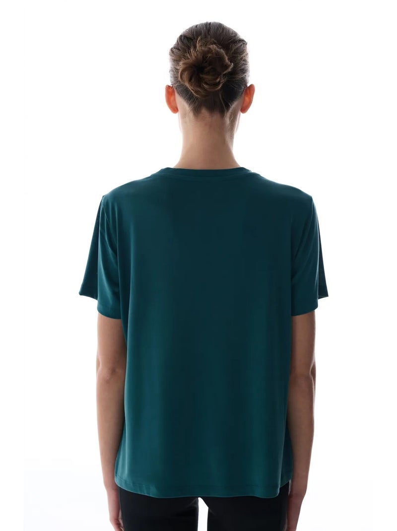 T-shirt femme col rond penti Bleu canard - Kiabi