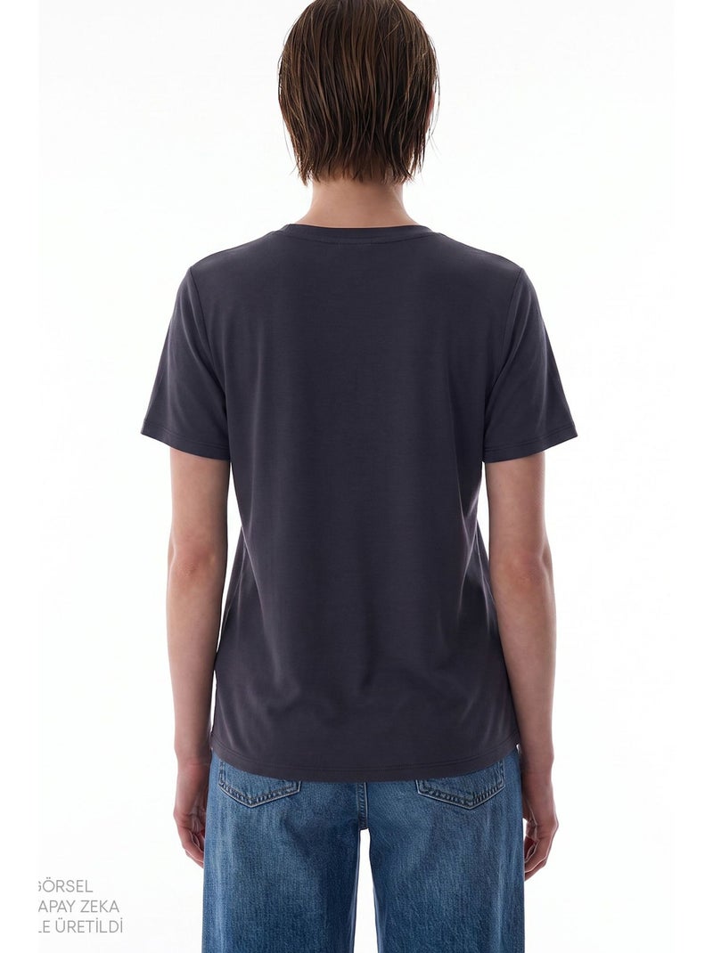 T-shirt femme col rond penti Gris Noir - Kiabi